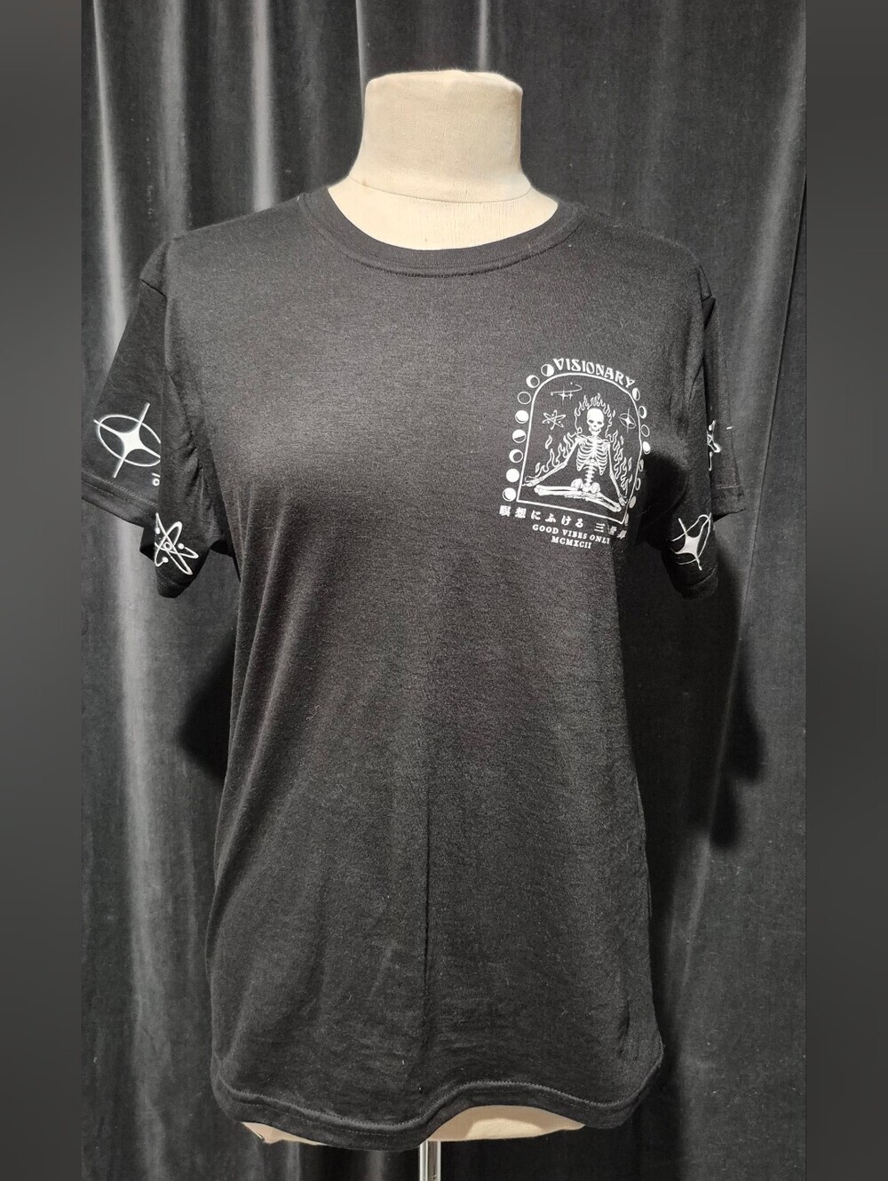 Graphic Black Crewneck Tee with White Occult Print (Box B)